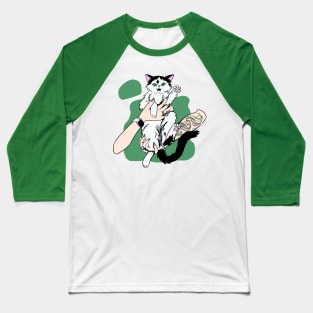 black and white cat Waffle in woman hands Baseball T-Shirt